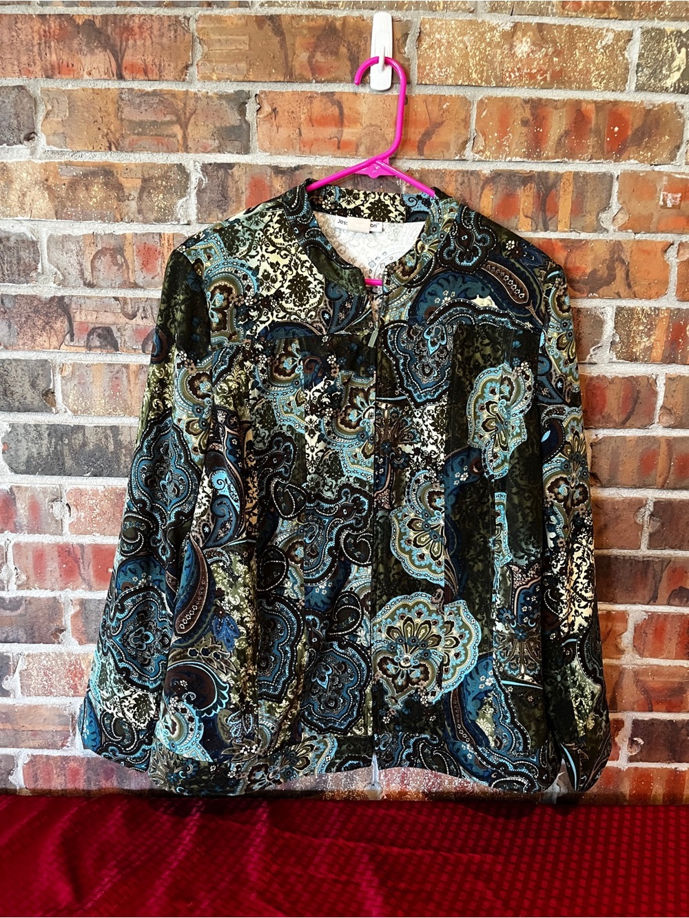 Jessica London Women’s Green Paisley Zip Up Jacket Size:16W